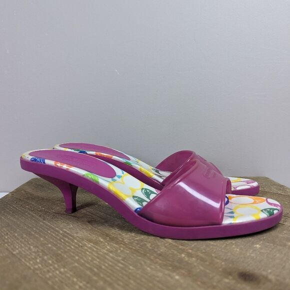 Coach Jelly Slide Sandals – Rainbow Monogram – Size 10 – 2” Heel - Picture 1 of 9